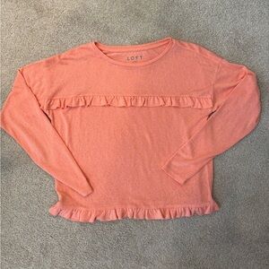 LOFT Peach Ruffle Detail Long Sleeve Top